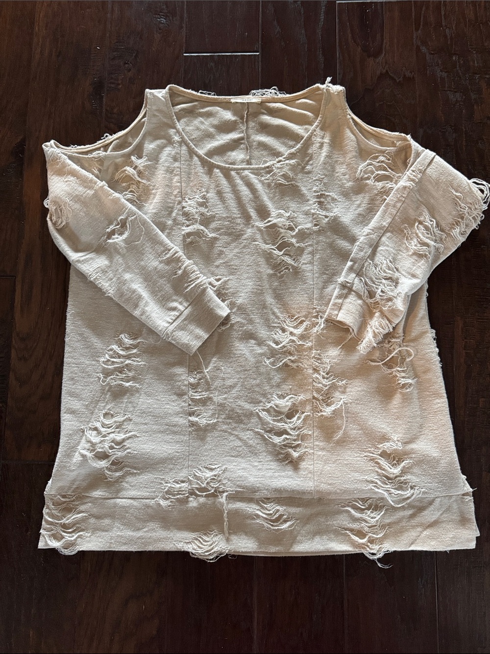 easel Cream Distressed Off-the-Shoulder Sweater